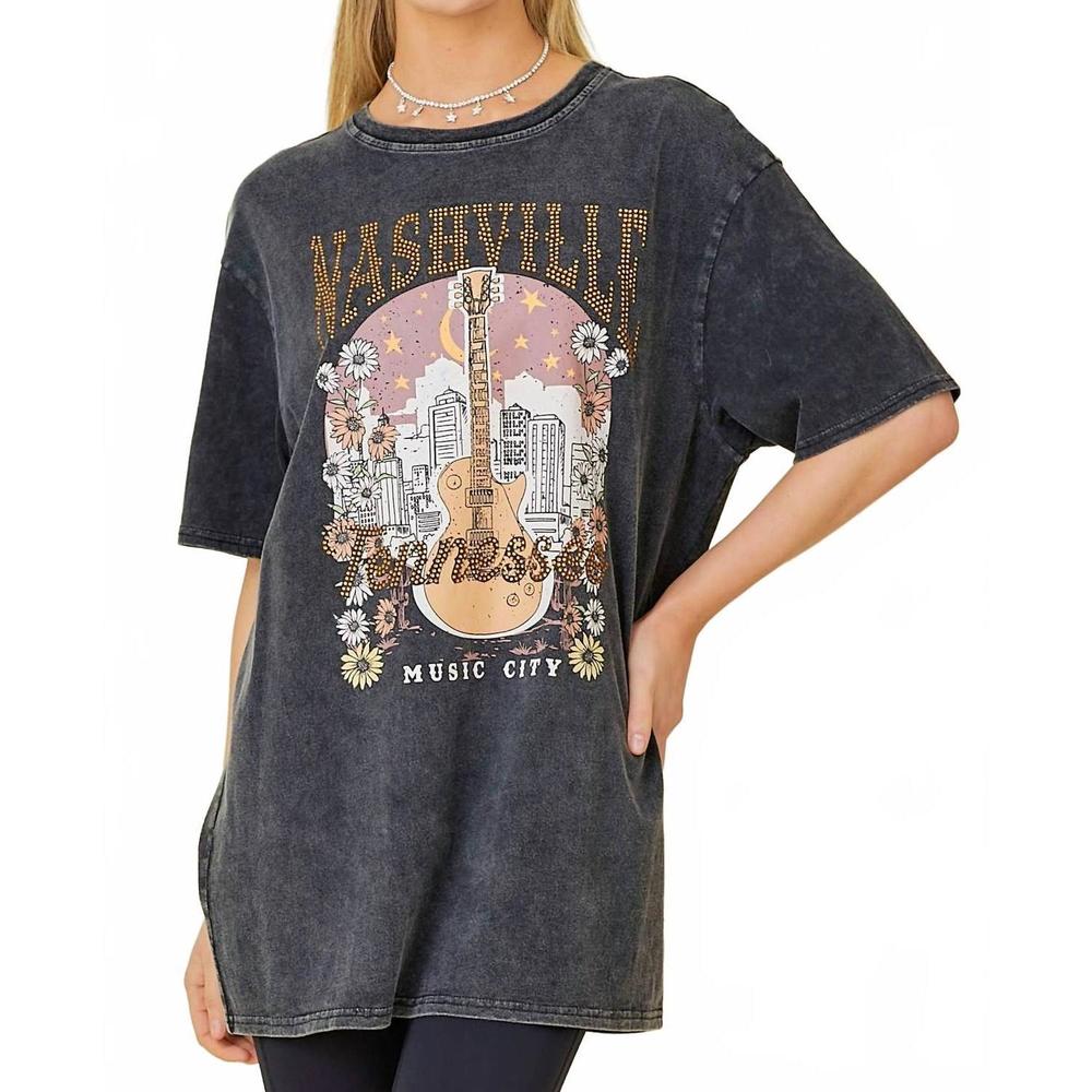 NEW MAIN STRIP acid wash nashville graphic tee in charcoal